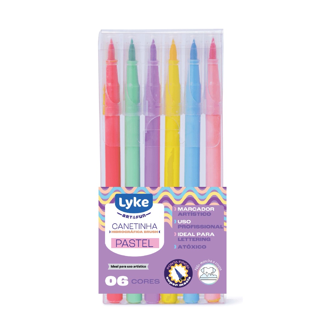 Canetinha Hidrográfica com ponta Brush 6 cores - LYKE