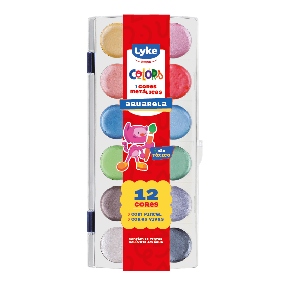 Aquarela Metálica - 12 cores + Pincel - LYKE
