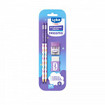 Kit Escolar LYKE corpo Roxo Pastel - 2 lápis grafite + 1 apontador + 1 borracha