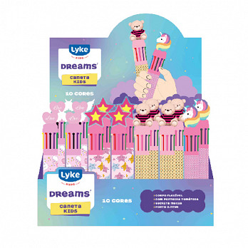 Caneta Esferográfica 10 em 1 - Unicórnio, Estrela, Urso e Coração - Display c/36 unidades