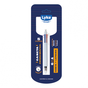 Caneta Esferográfica 6 em 1 -  5 cores + 1 lapiseira - Blister c/ 1 unidade