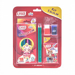 Kit Escolar LYKE - Lápis de Cor 12 cores + apontador + 1 borracha + 2 lápis grafite + giz 8 cores