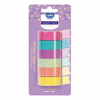 Fita Adesiva - Washi Tape Bls 6 unds (3mx15mm) - Pastel