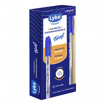 Caneta Esferográfica Trisoft LYKE Triangular 1.0mm - Azul- Caixa c/12 un