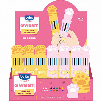 Caneta Esferográfica 10 em 1 - Patinha de Gato - Display c/ 36 unidades