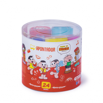 Apontador Redondo com Depósito LYKE - Turma da Mônica - Pote com 24 unds