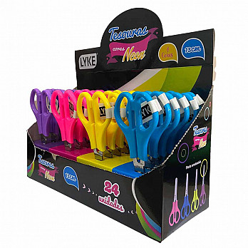 TESOURA ESCOLAR 13CM NEON - CX C/24 UN