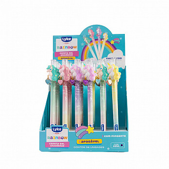 Caneta Gel Apagável - Pingente Unicórnio - Display c/36 unidades
