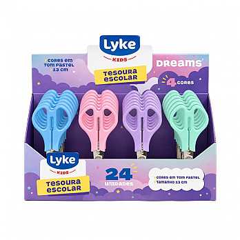 Tesoura Escolar tons pastel LYKE 13cm - Display c/ 24 un