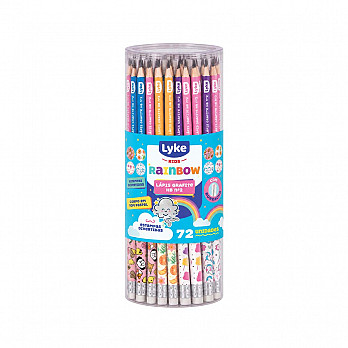 Lápis Grafite HB n° 2 LYKE estampas tons pastel c/ borracha - Pote c/ 72 un