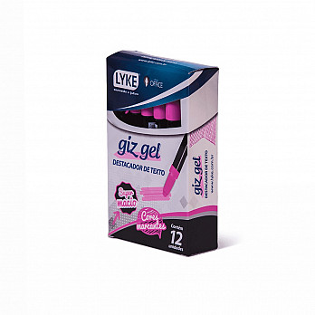 Destacador de Texto LYKE Giz Gel - Rosa - Caixa c/12 un