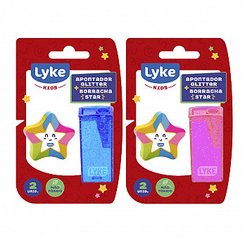 Apontador Retangular Glitter + Borracha Estrela - (Blister)