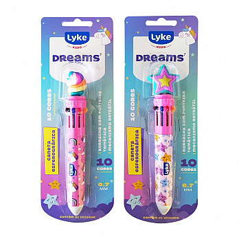 Caneta Esferográfica 10 em 1 - Unicórnio e Estrela - Blister c/ 1 unidade