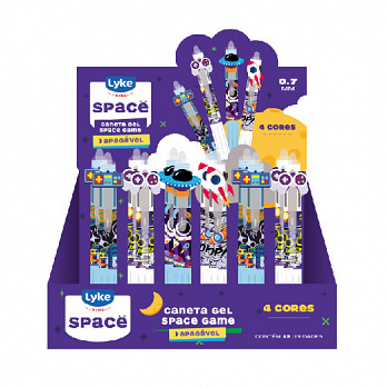 Caneta Apagável 4 em 1 - Game e Espaço - Display c/ 12 unidades