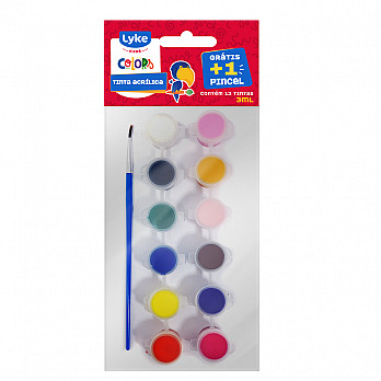 Tinta Acrílica 3ml - 12 cores + 1 pincel