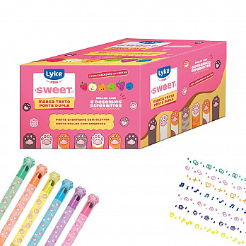 Marca Texto 2 Pontas - ROLLER+GLITTER - Display c/36 unidades