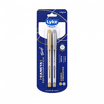 Caneta Esferográfica Trisoft LYKE - Triangular - 1.0mm - Blister c/ 2 un - Cores: Prata / Dourada
