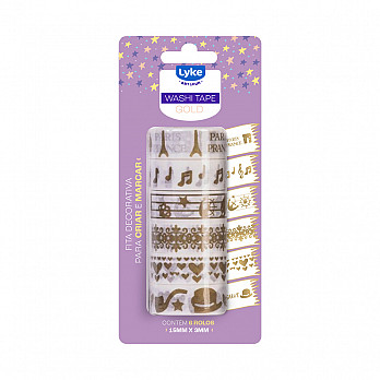 Fita Adesiva - Washi Tape Bls 6 unds (3mx15mm) - Gold