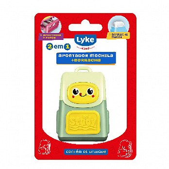 Apontador Mochila + Borracha - Blister c/ 1 unidade