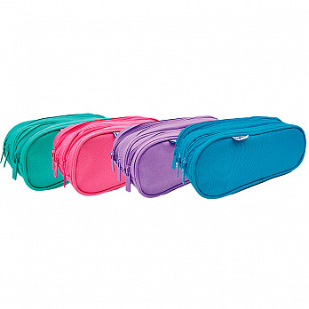 Estojo Multiuso Oval 3 zíperes - 22x11x9cm - Caixa com 12 estojos sortidos