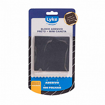 Bloco de Recado autoadesivo Preto 89X89 + Mini Caneta Branca