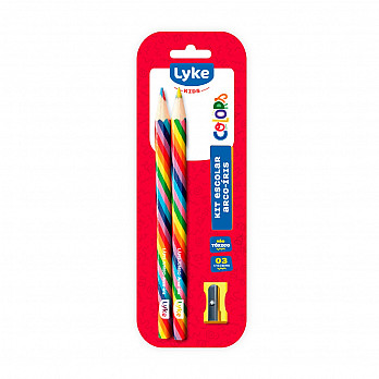Kit Lápis Jumbo Arco-íris LYKE - Blister c/2 un + apontador Jumbo