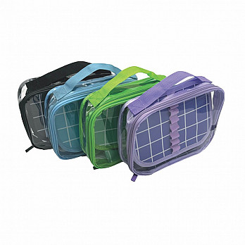 Estojo Organizador - Xadrez Transparente - 23X18X5CM - 4 cores