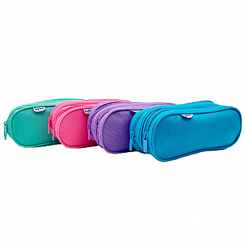 Estojo Multiuso Oval 2 zíperes - 22x7.5x9cm - Caixa com 12 estojos sortidos