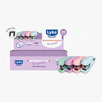 Grampeador emborrachado PASTEL p/ até 20 Fls - cx c/6 unds