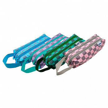 Estojo Quadriculado 2 zíper -8.5*22.5*7CM - 4 cores