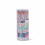 Lápis Grafite HB n° 2 LYKE estampas tons pastel c/ borracha - Pote c/ 72 un