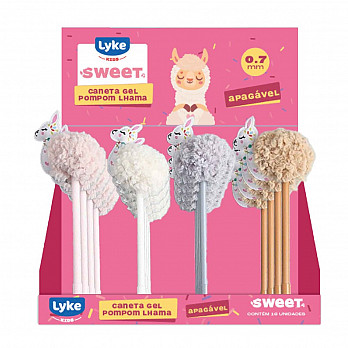 Caneta Gel Apagável - Pompom Lhama - Display c/ 16 unidades