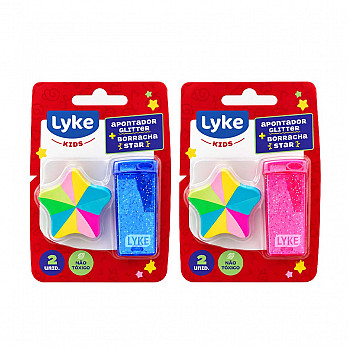 Apontador Retangular Glitter + Borracha Estrela - (Blister)