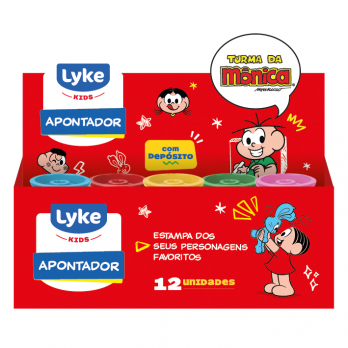 Apontador Plástico Cilíndrico -  2 furos - Turma da Mônica - Display c/ 12 unidades