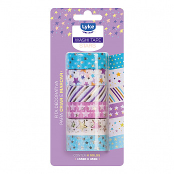 Fita Adesiva - Washi Tape Bls 6 unds (3mx15mm) - Stars