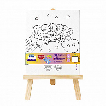 Tela de Pintura + 6 Cores Tinta Acrílica - Ursinhos Carinhosos