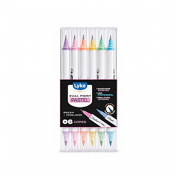 Marcador Dual Point (Brush+Fine) - 6 cores - Pastel