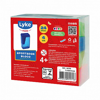 Apontador Plástico Ret. 4cm - Bloco 1F c/ dep CX com 24 unds