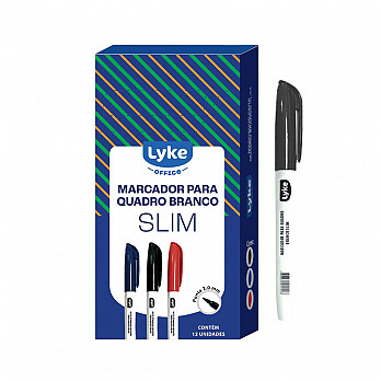 Marcador p/ Quadro Branco - Slim Preto cx c/12 unds - ponta 1 à 2mm
