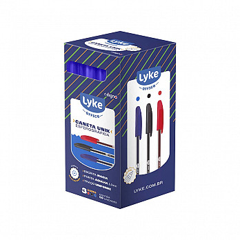 Caneta Esferográfica UNIK LYKE 1.0mm sextavado - Azul - Caixa c/ 50 un