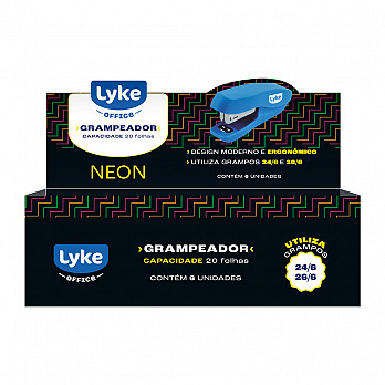 Grampeador emborrachado NEON p/ até 20 Fls - cx c/6 unds