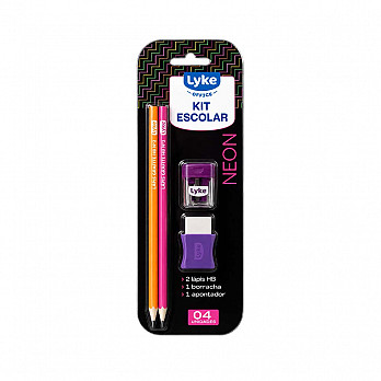 Kit Escolar LYKE corpo neon - 2 Lápis Grafite + 1 apontador + 1 borracha