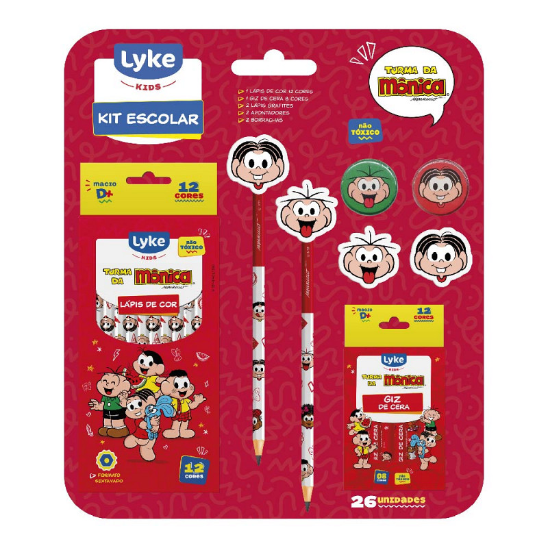 Kit Escolar 26 Peças LYKE - Turma da Mônica - LYKE