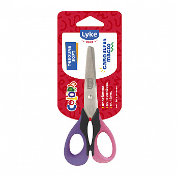Tesoura Escolar Soft LYKE 13,7cm - cabo flexível - Blister 1 un