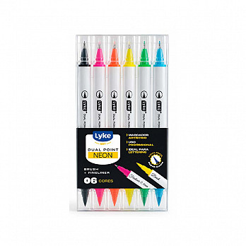 Marcador Dual Point (Brush+Fine) - 6 cores - Neon