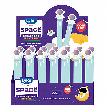 Caneta Gel Giratória com Led - Astronauta - Display c/36 unidades