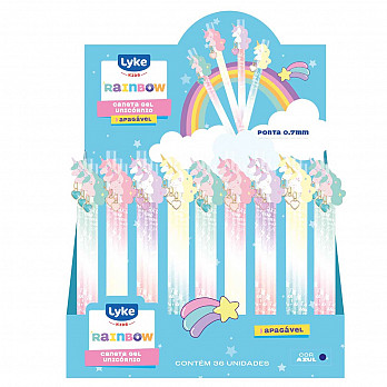 Caneta Gel Apagável - Pingente Unicórnio - Display c/36 unidades