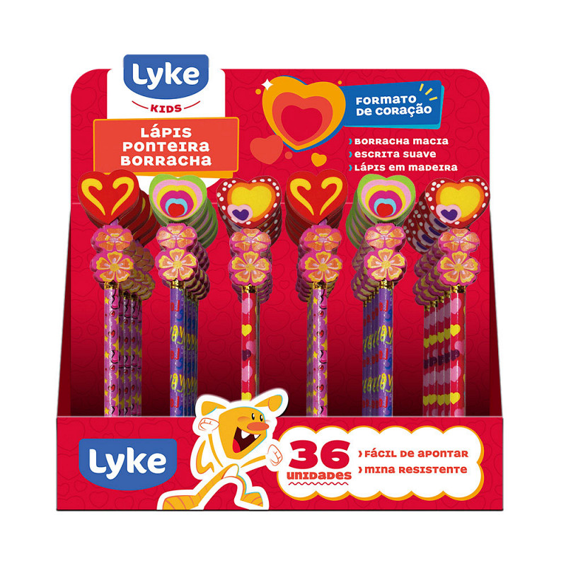 Lápis com Borracha Coração CX/36 UNDS - LYKE