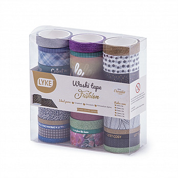 Fita adesiva -Washi Tape cx c/ 30 un. (tamanhos diversos) - Fashion