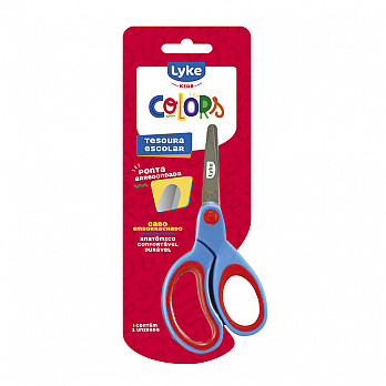 Tesoura Escolar LYKE 13cm - cabo emborrachado - Blister 1 un